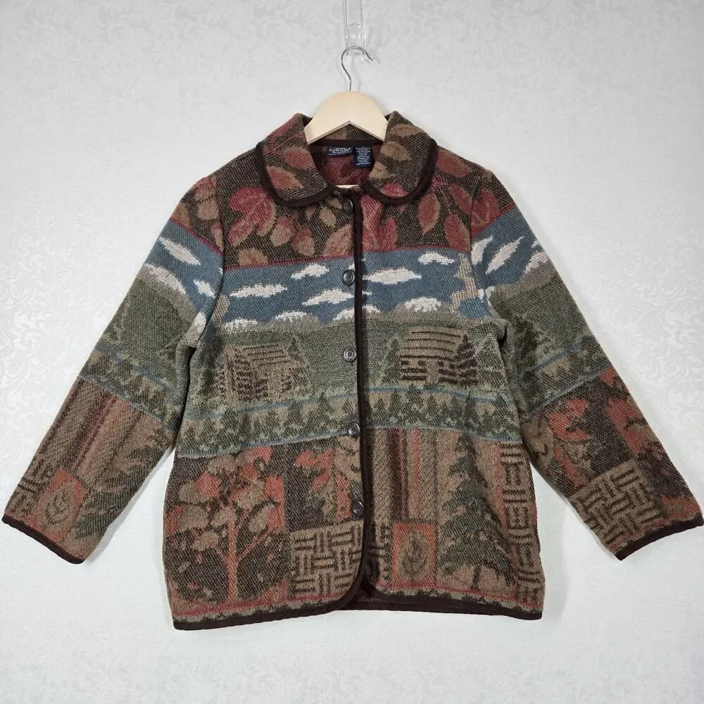 Y2K Sonoma Tapestry Cabin Jacket S Cottagecore Rustic Woodland Barn Coat - Picture 14 of 14